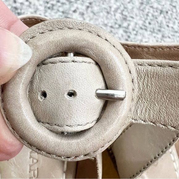 Bernardo Kate beige tan leather wooden platform clear heel ankle strap sandals 9 - Picture 6 of 14